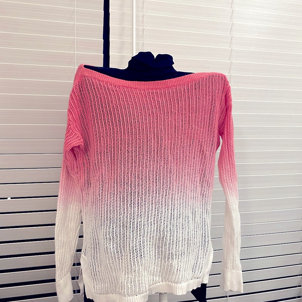 Lauren Ralph Lauren Size M Pink White Ombre Loose Knit Linen Cotton Sweater